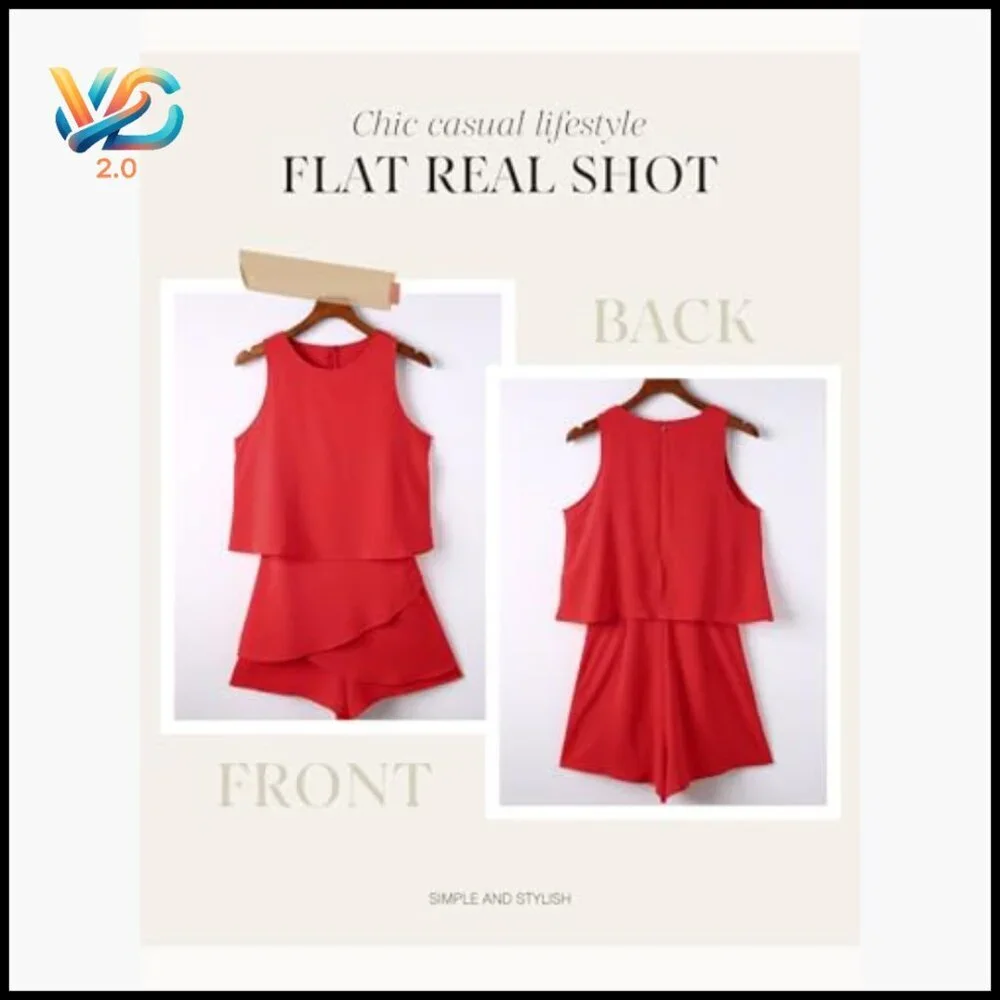 Sleeveless Ruffle Romper Loose Fit Polyester Summer Jumpsuit Large